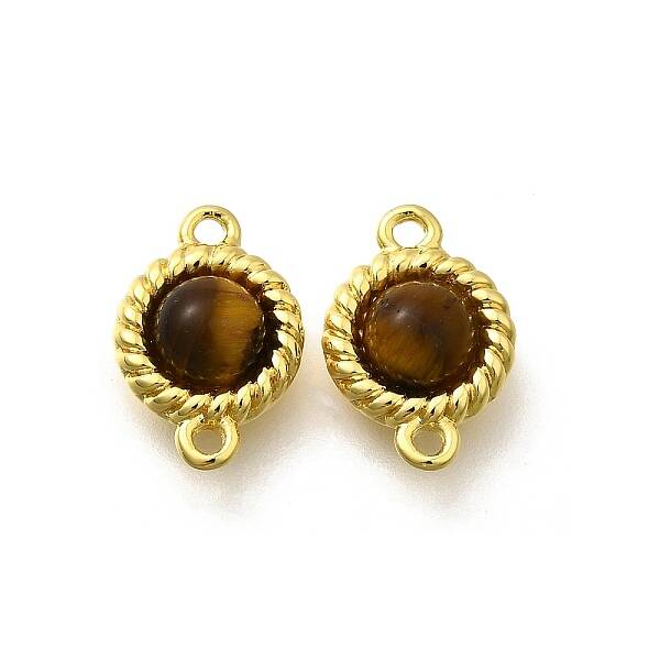 Brass Pave Natural Tiger Eye Half Round Links Connector Charms