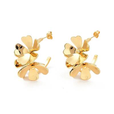 Ion Plating(IP) 304 Stainless Steel Flower Stud Earrings