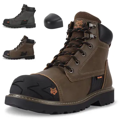 Steel Toe Safety Work Boot for Men Slip Resistant Puncture 6 Inch For Industrial Construction Outdoor Boy Closed Women Walkin...