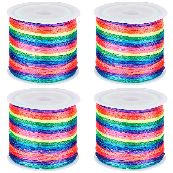 4 Rolls Segment Dyed Nylon Rattail Satin Cord
