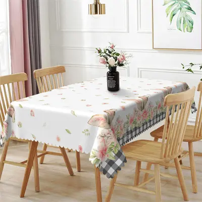 Rabbit Ears Floral Pattern White Kitchen Tablecloth - Aperturee