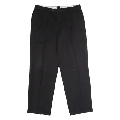 Pleated Mens Trousers Black Regular Straight W36 L32