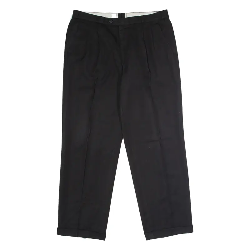 Pleated Mens Trousers Black Regular Straight W36 L32
