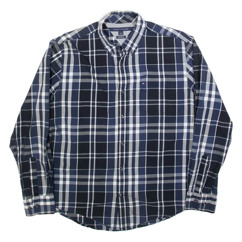 TOMMY HILFIGER Mens Shirt Blue Check Long Sleeve L