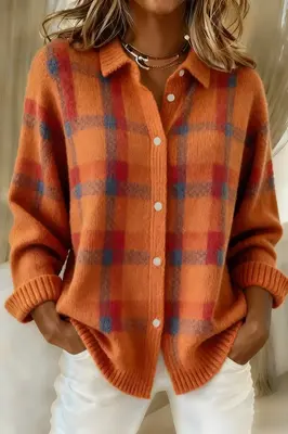 Anna Cardigan en Tricot Doux à Carreaux