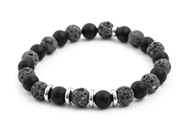 Beneto MINK58 Agate and Lava Stone Bead Bracelet - Length: 19cm