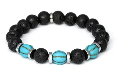 Agato Bracelet with lava stone, hematite and turquoise beads MINK163/20