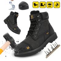 Men's Anti-smash& Anti-puncture Steel Toe Work Boots Fashionable Non-slip Oil-proof&Wear-resistant Work Shoes Lace Up Hight T...
