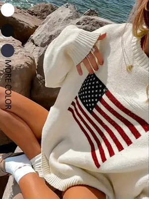 Women's Striped Print Drop Shoulder Crewneck Sweater, Street Casual Long Sleeve Round Neck Jumper for Spring & Fall, Women's ...
