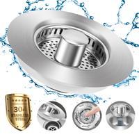3 in 1 Kitchen Sink Drain Strainer, 304 Stainless Steel Sink Plug with Anti-Clog Basket, Pop Up Sink Stopper for US Standard ...