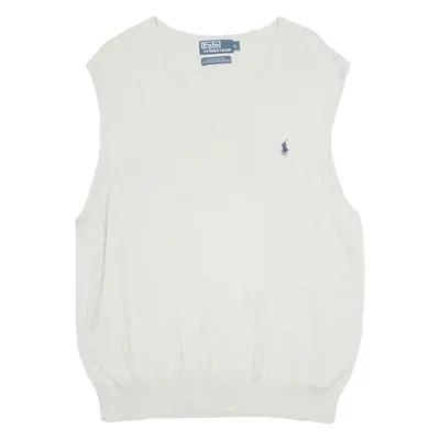 POLO RALPH LAUREN Mens Vest Grey V-Neck Tight Knit Sleeveless L
