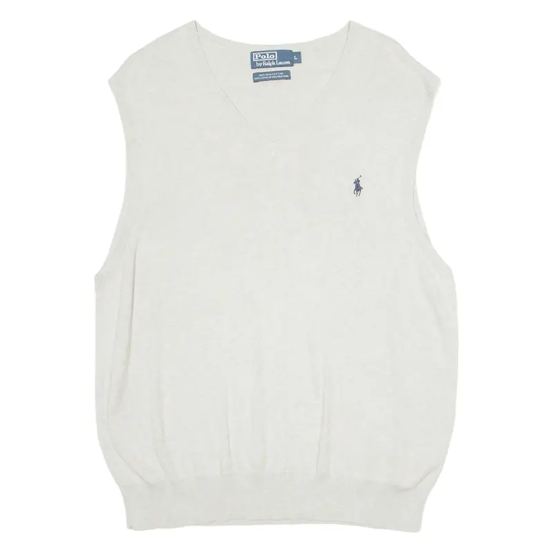POLO RALPH LAUREN Mens Vest Grey V-Neck Tight Knit Sleeveless L