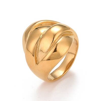 Ion Plating(IP) 304 Stainless Steel Textured Chunky Finger Ring for Women