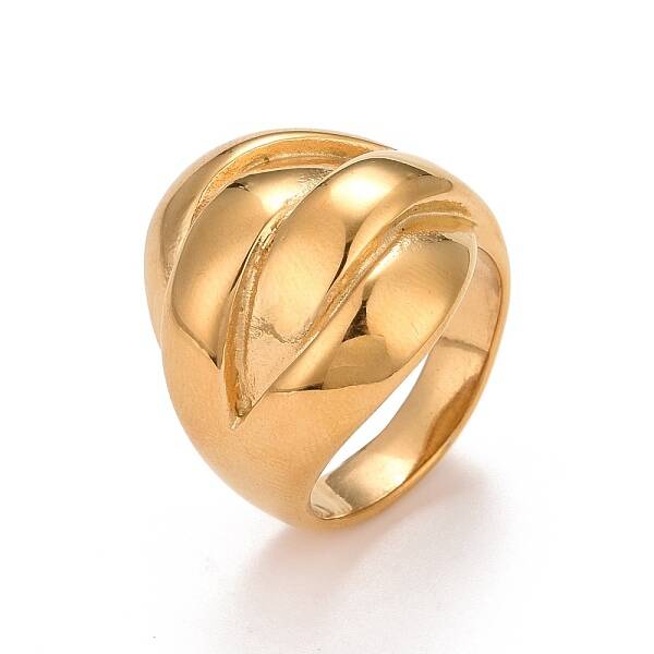 Ion Plating(IP) 304 Stainless Steel Textured Chunky Finger Ring for Women