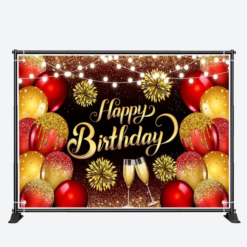 Glitter Gold Red Balloons Goblet Birthday Backdrop - Aperturee