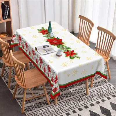 Pine Branches Red Poinsettia Christmas Tablecloth - Aperturee