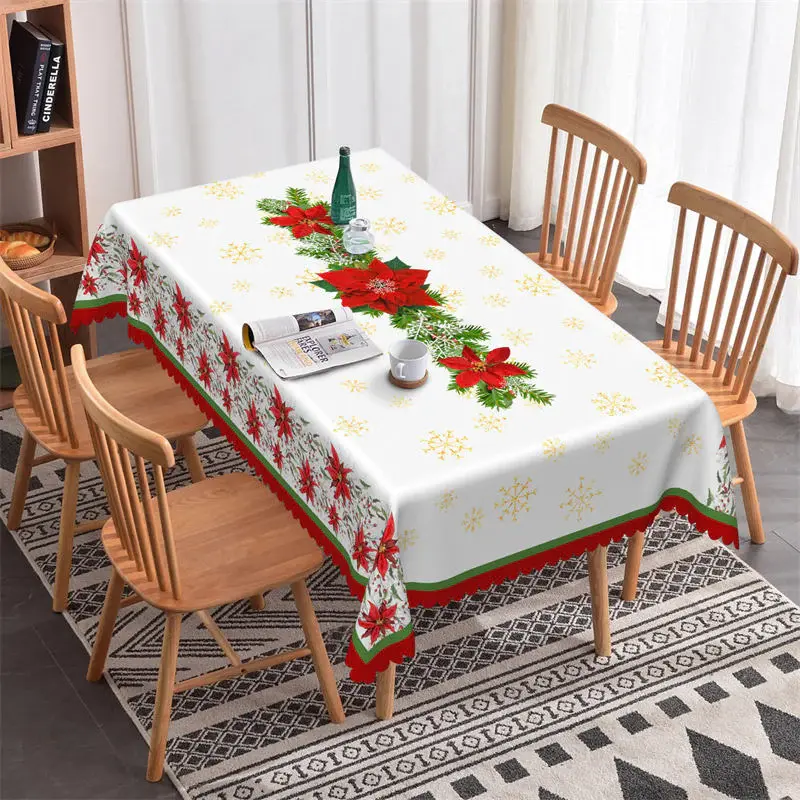 Pine Branches Red Poinsettia Christmas Tablecloth - Aperturee