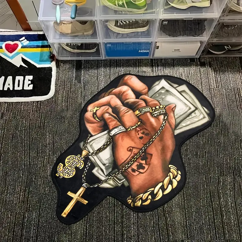 US Banknote Pattern Carpet, Special-shaped Stylish Creative Rug, Cool Graphic Rugs for Bedroom, Non-slip Floor Mat, Decorati...