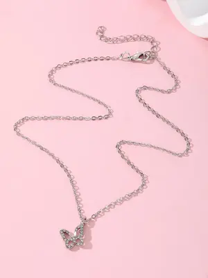 Women's Rhinestones Butterfly Decor Charm Necklace, Trendy Matching Pendants Necklace, Iced Out Jewelry, Women Accessories As...