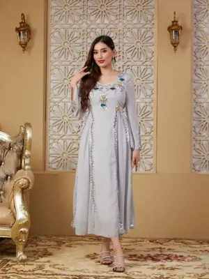 Women's Floral Pattern Contrast Sequin Dress, Elegant Split Sleeve Round Neck Long Dress for Party Banquet, Ladies Spring & F...