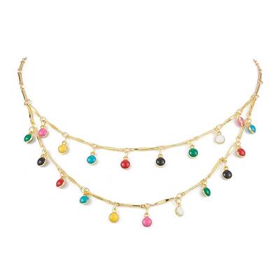 Brass Enamel Teardrop Charm Necklaces