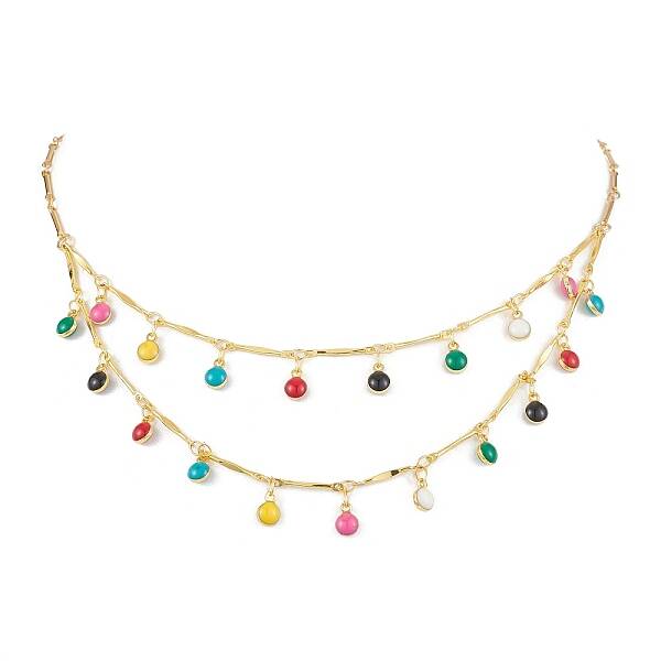 Brass Enamel Teardrop Charm Necklaces