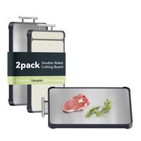 TalingMA 2pcs Stainless Steel Cutting Board Set, Large Cutting Boards for Kitchen, Double Sided Steel Meat Chopping Board wit...