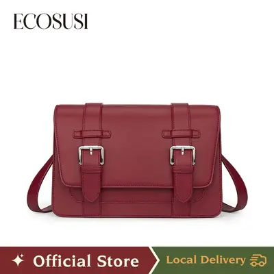 ECOSUSI Jane Messenger Bag,Women's PU Leather Shoulder Bag,Vintage Small College Solid Color Crossbody Messenger Bag, Work Cr...