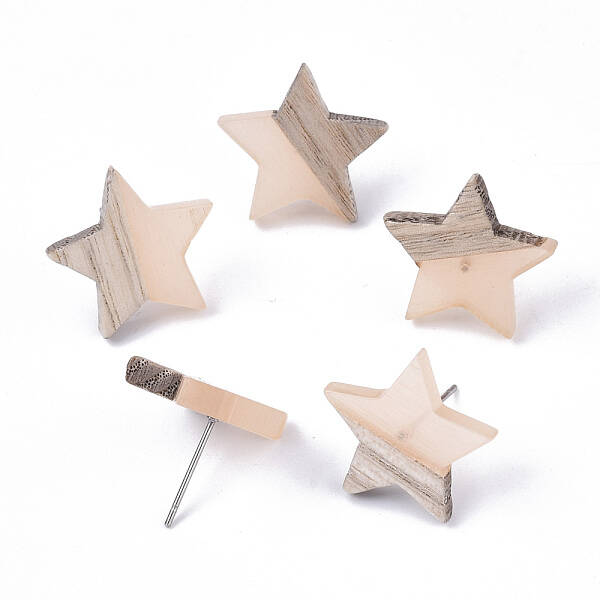 Transparent Resin & Wood Stud Earrings