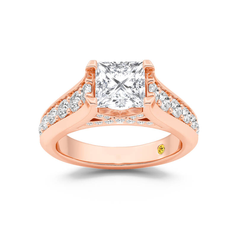 Astra Graduated Pavé Set Princess Cut Lab Grown Diamond Engagement Ring | 18K Rose Gold 3 1/2 CT. TW.