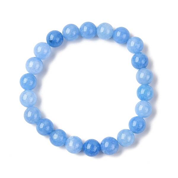 Natural Dyed Aquamarine Round Beads Stretch Bracelets for Women
