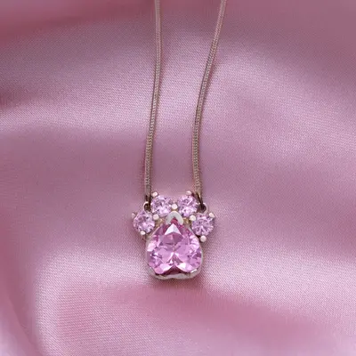 Paw Print Birthstone Pendant Necklace - July