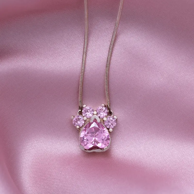 Paw Print Birthstone Pendant Necklace - July