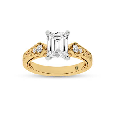 Vesta Vintage Inspired Emerald Cut Lab Grown Diamond Engagement Ring | 10K Yellow Gold 2 1/4 CT. TW.