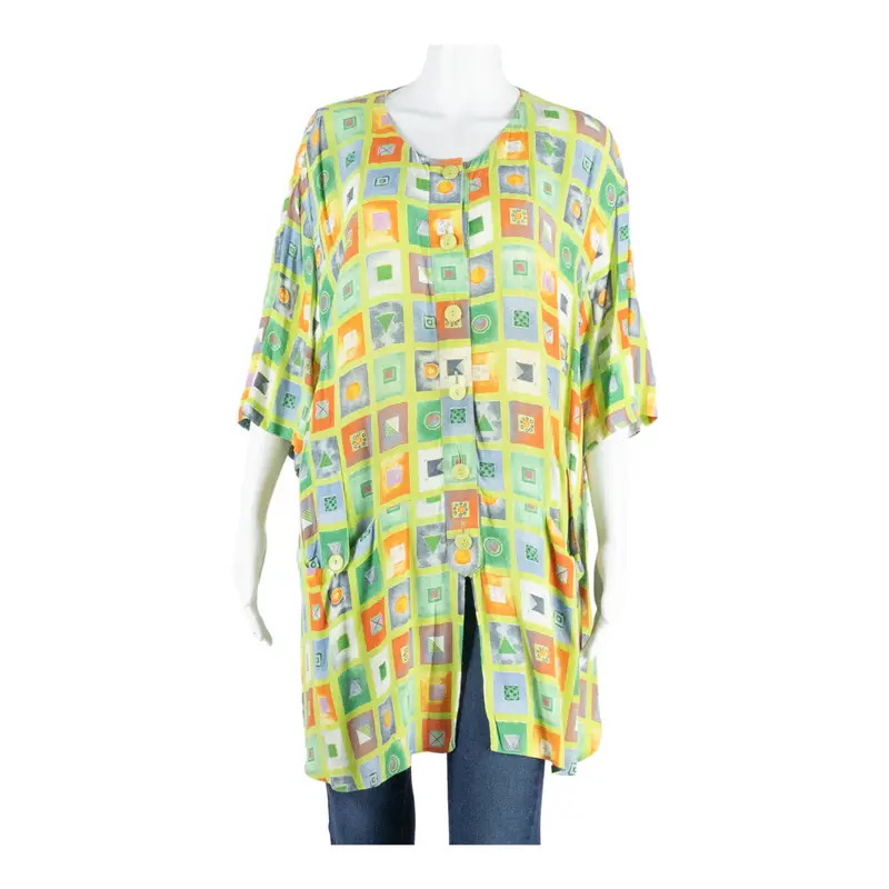 GIGI'S Womens Printed Blouse Green Crazy Pattern UK 24