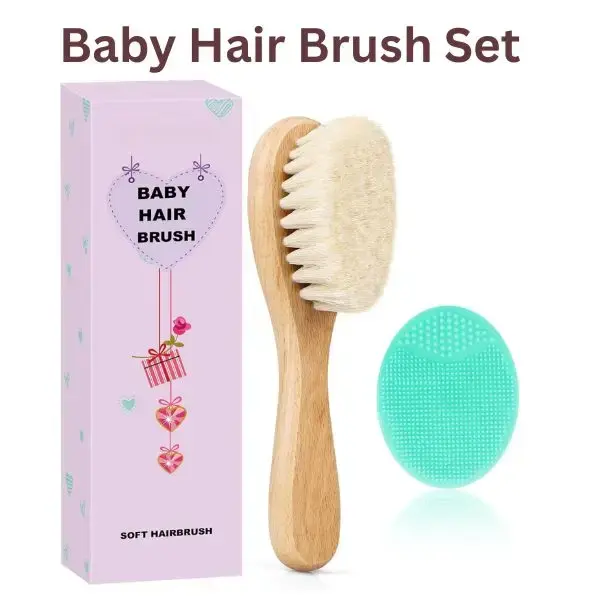 Soft Hairbrush Baby Hair Brush Set - 2-Piece Wooden Brush with Soft Goat Bristle & Cradle Cap Brush for Newborns & Toddlers G...