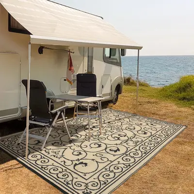 Garvee Reversible Waterproof Outdoor Rug - Large Plastic Straw Patio Carpet, UV Resistant, Collapsible, Easy Clean, Vintage F...