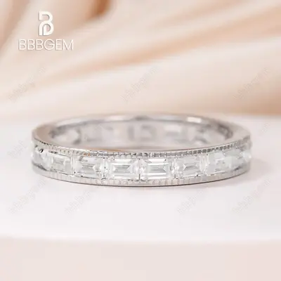 Moissanites Wedding Band Solid 14k White Gold Baguette Cut-penny09021