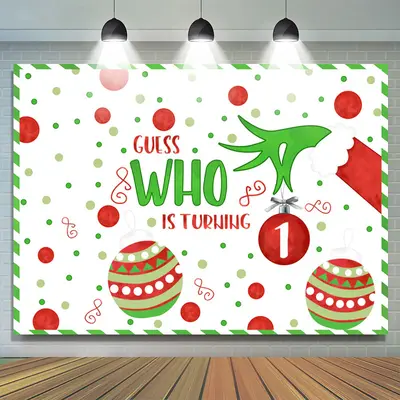 Guess Who Is Turning One Christmas Birthday Backdrop - Aperturee