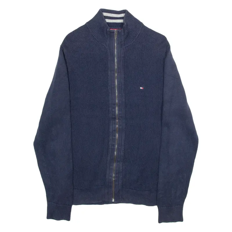 TOMMY HILFIGER Premium Cotton Mens Cardigan Blue Tight Knit M