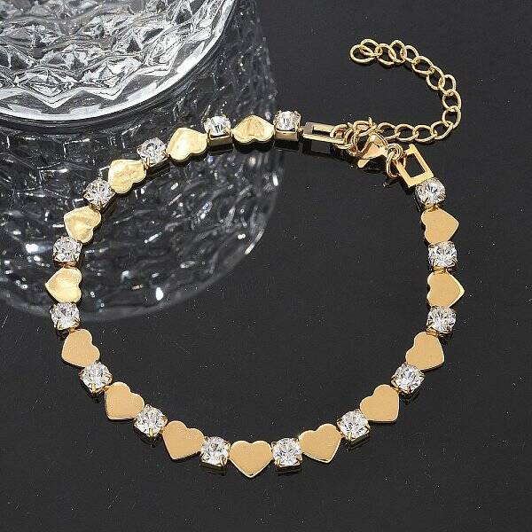 304 Stainless Steel Rhinestone Cup Chain Bracelets for Women