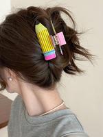 Cute Pencil Shaped Hair Claw, Colorblock Acrylic Hair Claw, Fashion Hair Accessories for Women & Girls, Fashion All-match Hai...