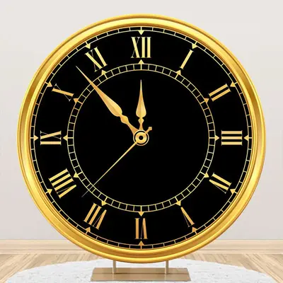 Black Gold Laeacco Clock Round Birthday Backdrop