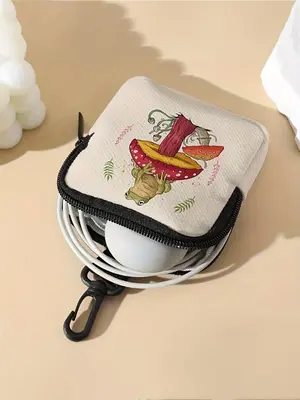 Cute Frog & Mushroom Pattern Coin Purse, Multi-functional Storage Bag, Durable Polyester Key Card Holder Storage Bag, Ideal G...