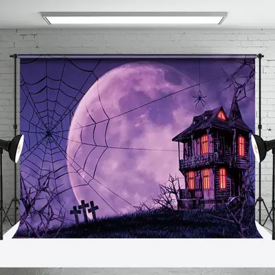 Aperturee Eerie Purple Night Haunted House Halloween Backdrop - Aperturee
