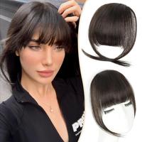 PINK SEVEN Easy Clip in Bangs Real Human Hair, Dark Brown (Double Clip) Fake Bangs Hair Clip for White Women for Everyday Wea...