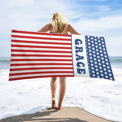 Custom Name Usa Flag Beach Towel For Holiday Gifts - Aperturee