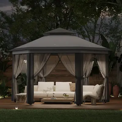 ćLabor Day Saleć13' x 13' Pop-Up Gazebo Canopy Tent with Zippered Mesh Sidewalls and Carrying Bag, Event Tent Shelter for...