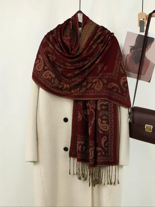 Women's Floral Embroidery Tassel Decor Long Scarf, Boho Style Shawl for Women, Fashionable Soft Comfortable Scarf for Daily W...