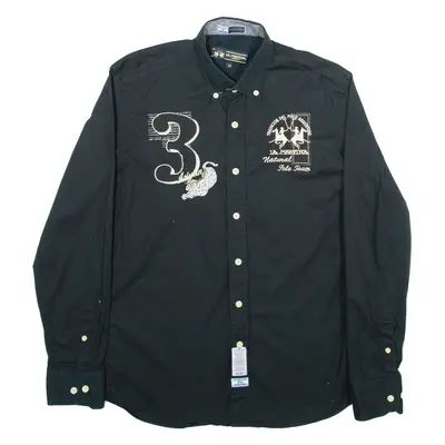 LA MARTINA Dubai Polo Team Mens Plain Shirt Black Long Sleeve M